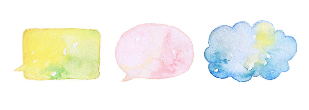 Watercolor Speech Bubble Set Green Pink Blue Hand Painted Message Frames Collection