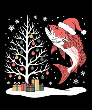 Redfish Santa Hat Festive Tree Light Christmas Pajama