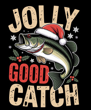 Jolly Good Catch Funny Satna Bass Fish Xmas Fishing