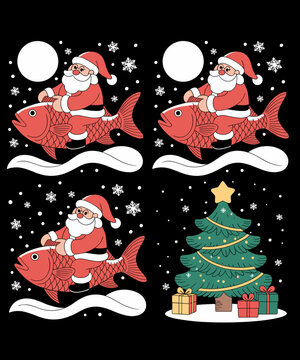 Funny Xmas Lighting Tree Santa Riding Redfish Christmas