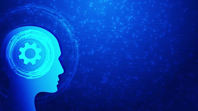 AI Artificial Intelligence human head connection circuit board, binary code background. Machine learning future digital computing, Chat GPT deep chip technology cyber innovation automation brain 3D 4K