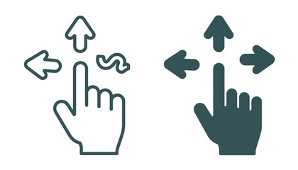 Fototapeta premium Multi-directional swipe gesture icons in outline and filled styles for digital interfaces