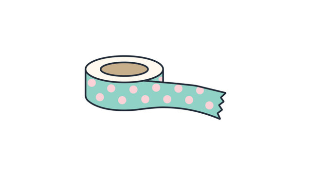 Washi Tape Roll with Pink Polka Dots on Teal Background, Minimalist Flat Vector Icon Illustration with Editable Stroke, Perfect for Scrapbooking, Crafting, Stationery, and DIY Project Designs.