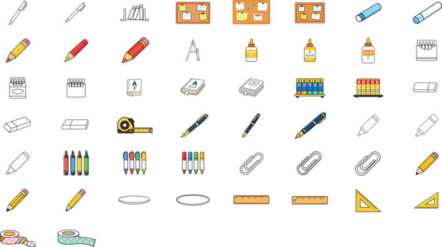 Vector Icon Set Featuring a Minimalist Drafting Compass and Washi Tape Roll with Editable Stroke for Geometry, Architecture, Engineering, Scrapbooking, Crafting, and DIY Stationery Projects