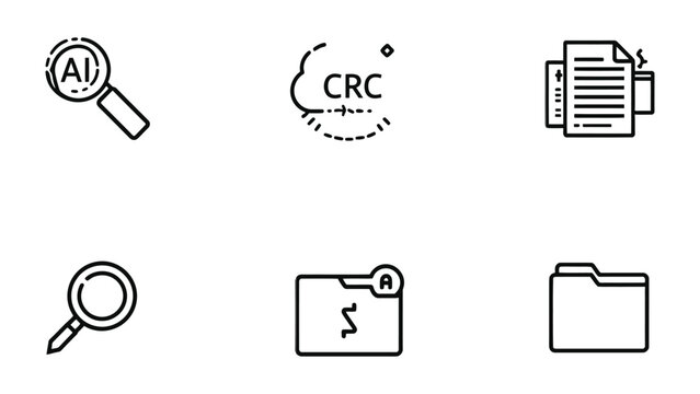Icons of Knowledge and Progress: A collection of meticulously crafted line icons symbolizes the essence of research, analysis, and data management in a concise, visually appealing manner.