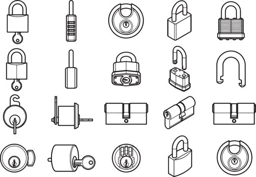 A collection of various lock design elements, ready for design usage.