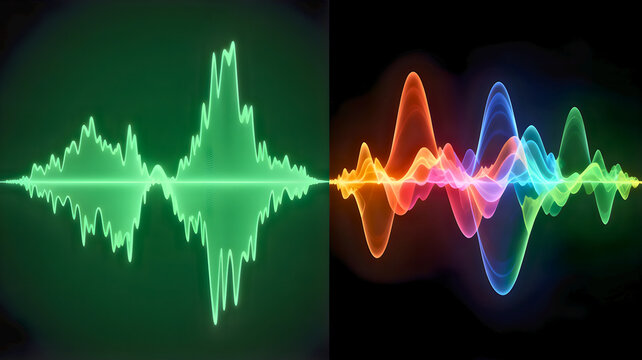 Vibrant audio waveform visualization with colorful spectrum