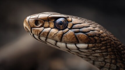 Fototapeta premium High Detail Reptile Portrait of Snake Head in Sharp Focus with Textured Scales