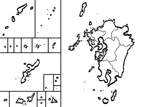 九州・沖縄地図 筆タッチ 県区分 和風 西日本 / A brushstroke map of Kyushu/Okinawa 2