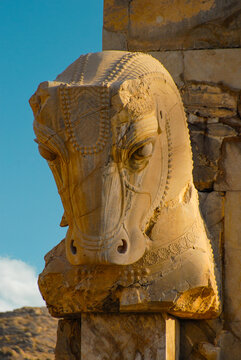 Sculpture of a two-headed horse, located in the ancient city of Persepolis, Iran