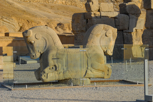 Sculpture of a two-headed horse, located in the ancient city of Persepolis, Iran