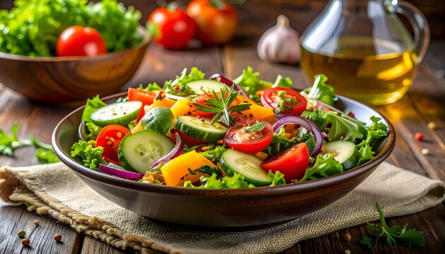 Fresh garden salad with olive oil