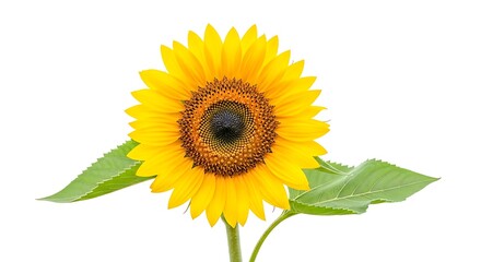 Obraz premium A vibrant sunflower with a bright yellow petals and a dark center isolated on white background