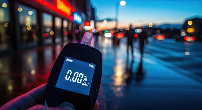Alcohol breathalyzer demonstrates zero percent blood alcohol level outdoors