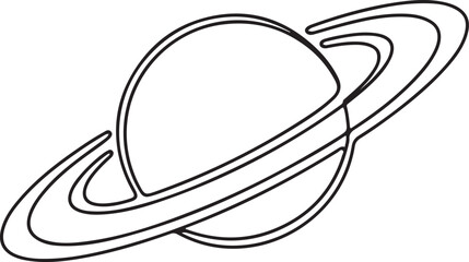 One continuous line drawing of planet. Saturn planet in one line drawing.one line drawing vector illustration © Hasho 