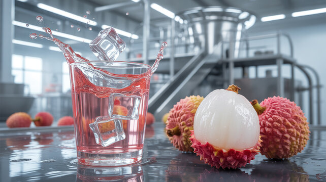 Glass of pink drink with lychees on a bar counter cocktail refreshment