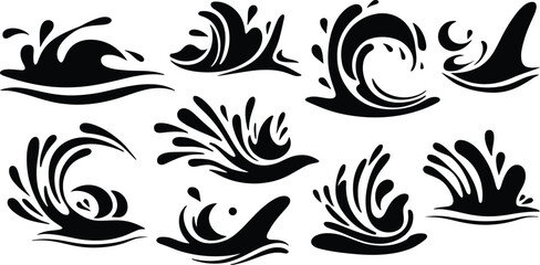 Fototapeta premium Modern Water Splash Icon Set Vector Collection for Clean Liquid Design, Droplet Symbols and Aqua Branding