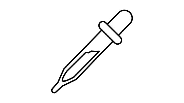 Minimalist black line vector icon of a laboratory pipette or medicine dropper on a white background. This scalable illustration features an editable stroke for customizable line weight and style.