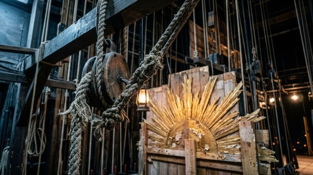 Theatrical Stage Rigging and Backdrop Theater Stage Rigging Backdrop Production Scenery Lighting. Concept featuring theater, stage, rigging, backdrop, production for professional commercial design.