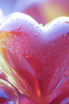 Close-up shot of a heart-shaped lollipop with colorful wrapper and sweet details vertical frame