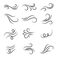 Fototapeta premium Set line icons of wind. Wind blowing line icon. Fresh air flow sign. Vector illustration isolated on white background. Free breath symbol. 