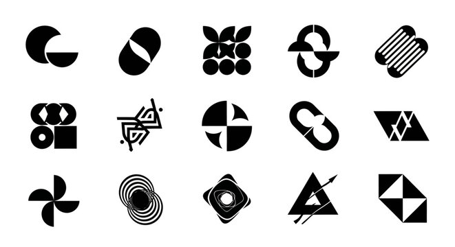 Black and white geometric shapes icons.