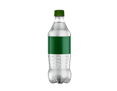 Plastic water bottle with green label isolated on white background