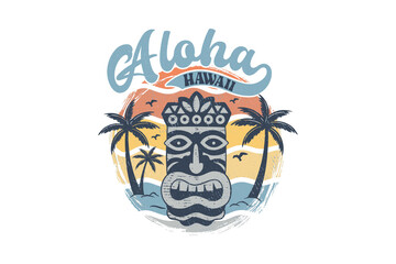  Aloha Tropical Tiki Mask Vintage Beach Sublimation Design © Lemon