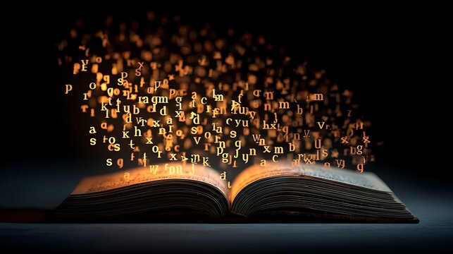 Close up view of glowing golden letters spelling programming language commands on dark background