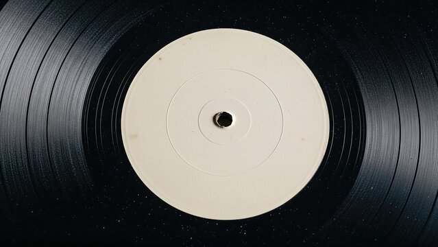 Minimalist vinyl record with blank center label on black background