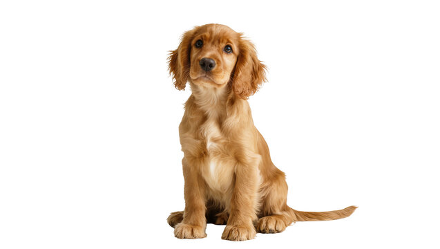 Golden Cocker Spaniel puppy sitting attentively, isolated on transparent background