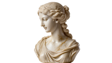 Obraz premium Classical marble bust of a woman with braided hair, isolated on transparent background