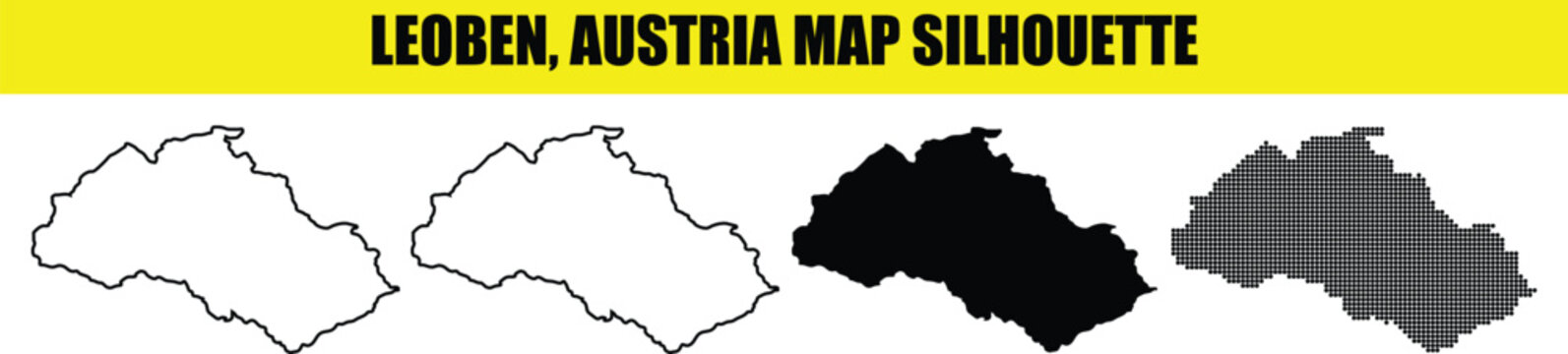 Leoben austria map silhouette graphics pack including solid fill outline and halftone dot patterns for geography.