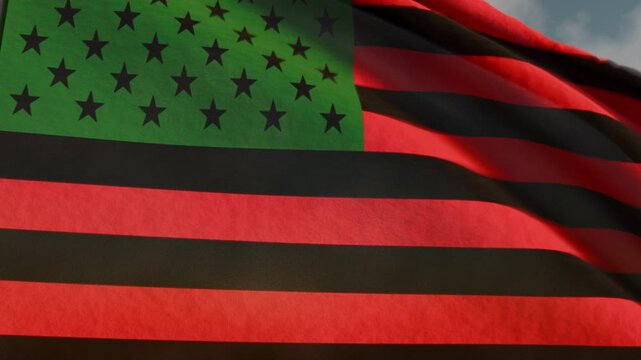 African American Flag Waving in Wind Black Pride Background