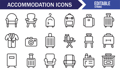 Fototapeta premium Simple lodging symbols in linear style isolated on white background