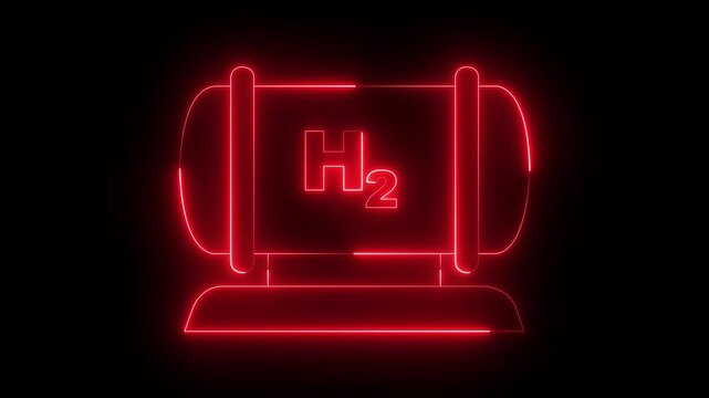 glowing neon Hydrogen gas tank icon isolated on black background. 4k video animation.