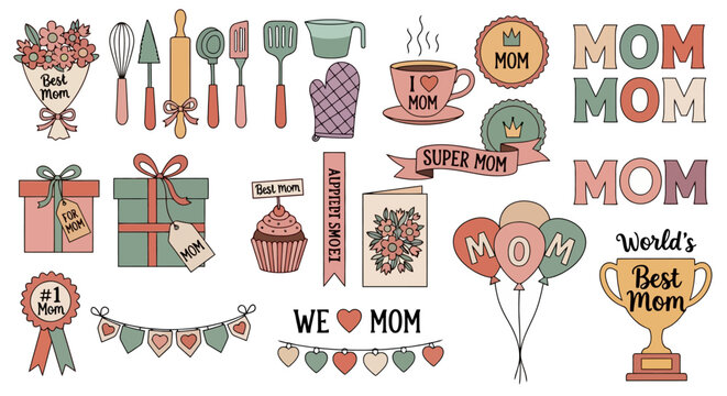 Mothers Day Celebration with Gifts, Balloons, and Baking Utensils.