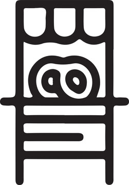 Mini street stall window black line icon, flat vector illustration