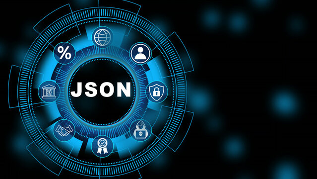 JSON data visualization with futuristic interface on dark background json technology coding.transparent background 4k visuals