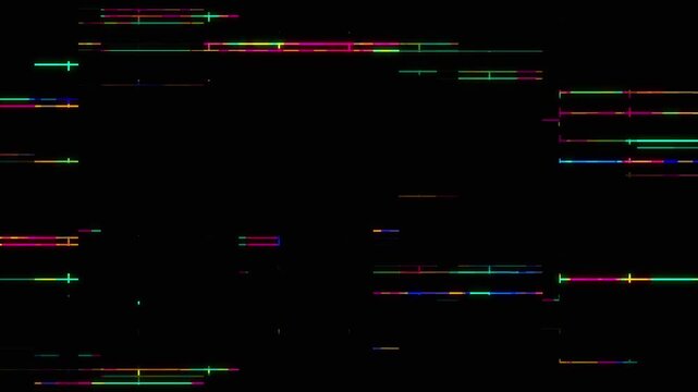 Horizontal Glitch Scanlines with Neon Colors, Futuristic Data Signal Error Animation, Digital Noise Cyber Background Loop