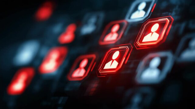  Many human icons connected by glowing light in a futuristic scene, representing human resources, teamwork, and global talent networks in a digital world.