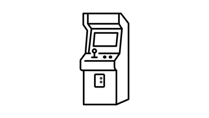 Retro arcade cabinet machine vector icon illustration featuring a minimalist black line design with an editable stroke, adjustable line weight, and classic joystick on white background. © Subodh