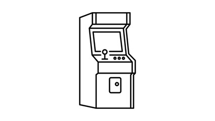 Classic Arcade Cabinet Machine Vector Icon with Editable Stroke. Minimalist black line illustration of a retro video game console with joystick and buttons for gaming and nostalgia projects. © Subodh