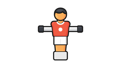 Foosball player vector icon illustration, modern flat design of a table soccer game piece in a red jersey and white shorts, perfect for sports apps, gaming websites, and recreational graphics. © Subodh