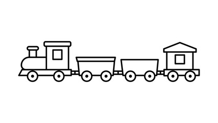 Minimalist Toy Train Editable Stroke Vector Icon Illustration Featuring a Locomotive, Two Freight Wagons, and a Caboose in a Clean Black Line Art Style for Child-Friendly Designs and Logos © Subodh