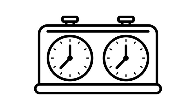 Minimalist Chess Clock Black Line Vector Icon on White Background. Dual Face Timer for Strategic Board Games and Tournaments. Editable Stroke Illustration for Graphic Design and Web Apps.