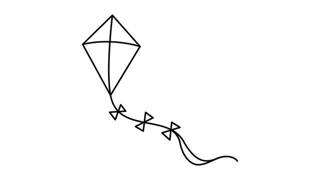 Minimalist Diamond Kite with Tail and Bows Editable Stroke Vector Icon. Hand-Drawn Black Line Illustration for Summer Outdoor Activities, Childhood Fun, and Leisure Hobby. Scalable Outline Graphic.