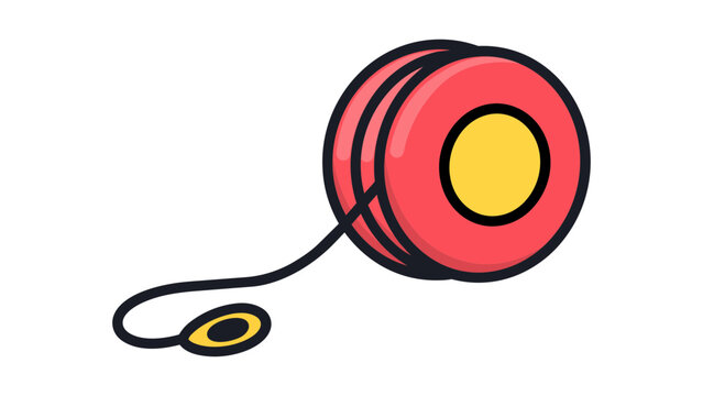 Classic Red and Yellow Yoyo Toy with String, Modern Flat Vector Icon Illustration for Childhood Play, Games, and Hobbies, Scalable Hand-Drawn Design Isolated on White Background for Graphic Use.