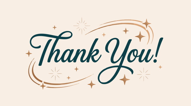 Elegant 'Thank You' message with sparkling stars and decorative swooshes