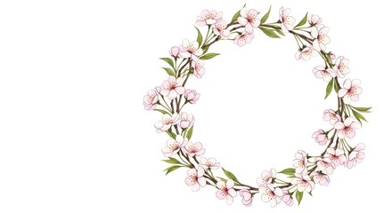 Fototapeta premium Floral wreath of cherry blossoms in a circular frame